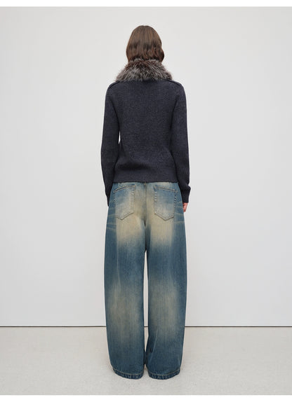 Vintage Tapered Wide-Leg Distressed Denim Pants