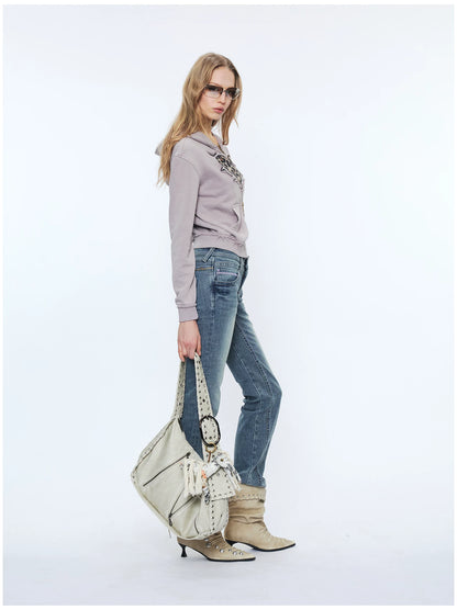 Love Leopard Print Embroidered Zip Hoodie