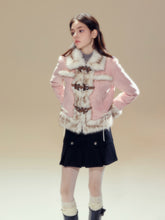 Pink Suede Butterfly Horn Button Shearling Coat - CHINASQUAD