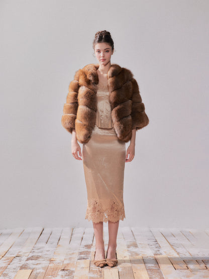 Gilded Amber Saga Fox Fur Short Coat