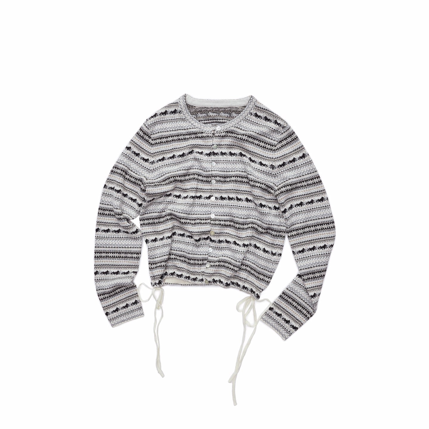 Fair Isle Pony Jacquard Drawstring Knit Cardigan