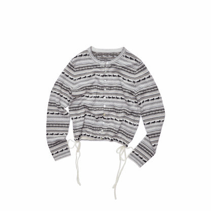 Fair Isle Pony Jacquard Drawstring Knit Cardigan