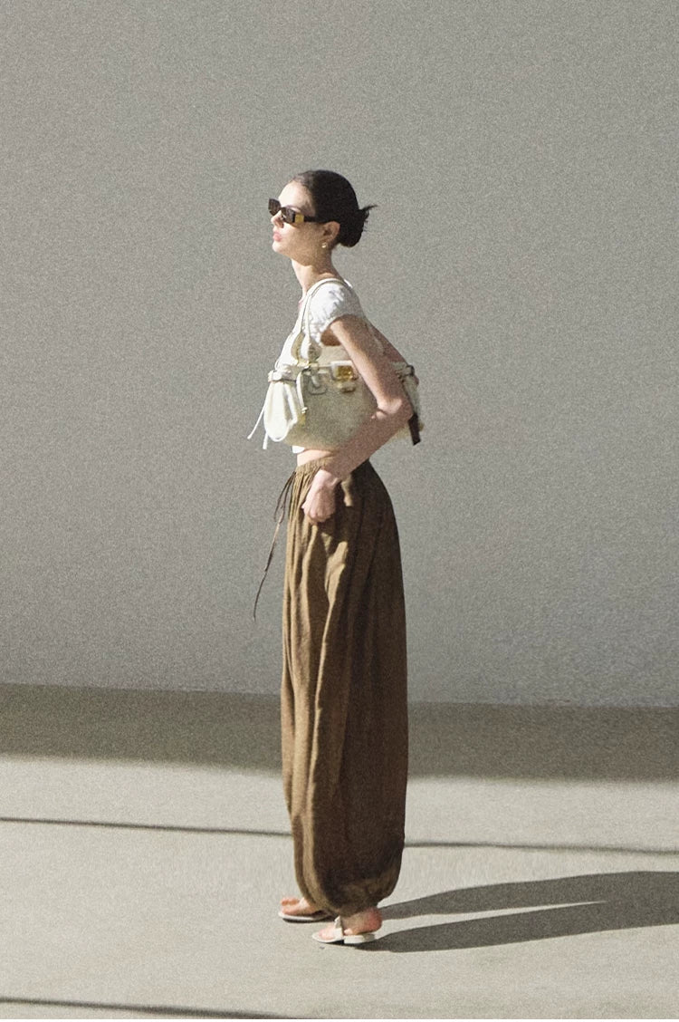Ruched Waist Puff Sleeve Cropped T-shirt