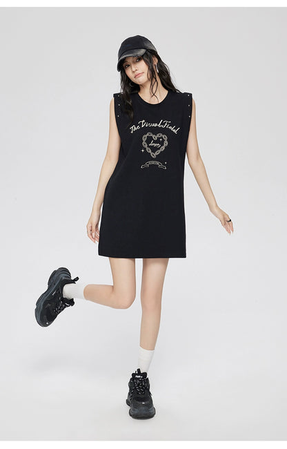 White &amp; Black Love Pattern Sleeveless Dress