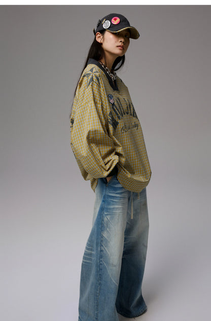Vintage V-Neck Check Jersey Shirt - CHINASQUAD