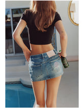 Chloe Rose Denim Mini Skirt - CHINASQUAD