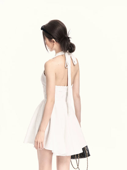 Romantic Rose Jacquard Halter Mini Dress