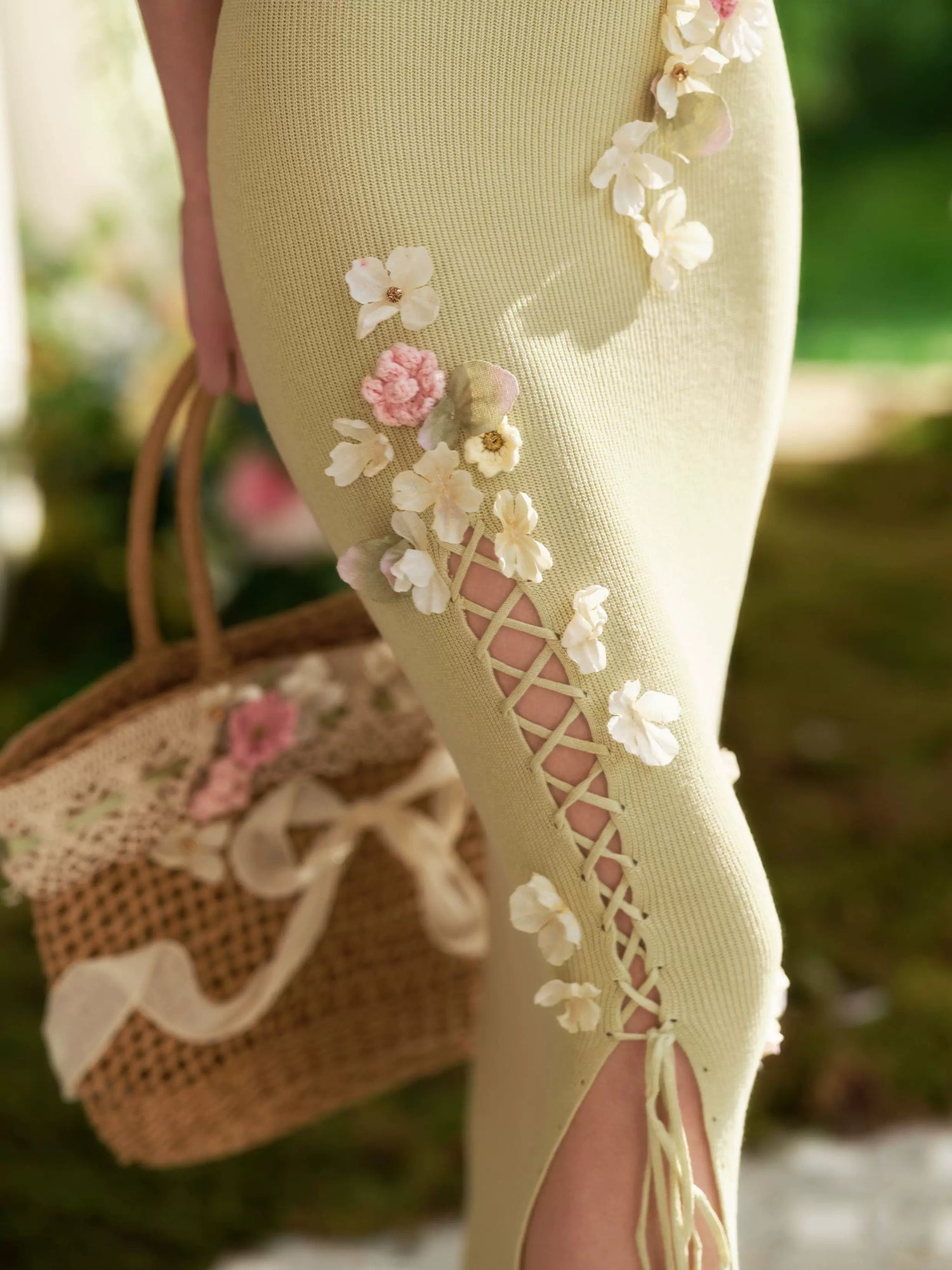 French Couture Floral Knit Split Slip Dress