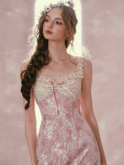 Floral Rococo Lace Mermaid Midi Dress
