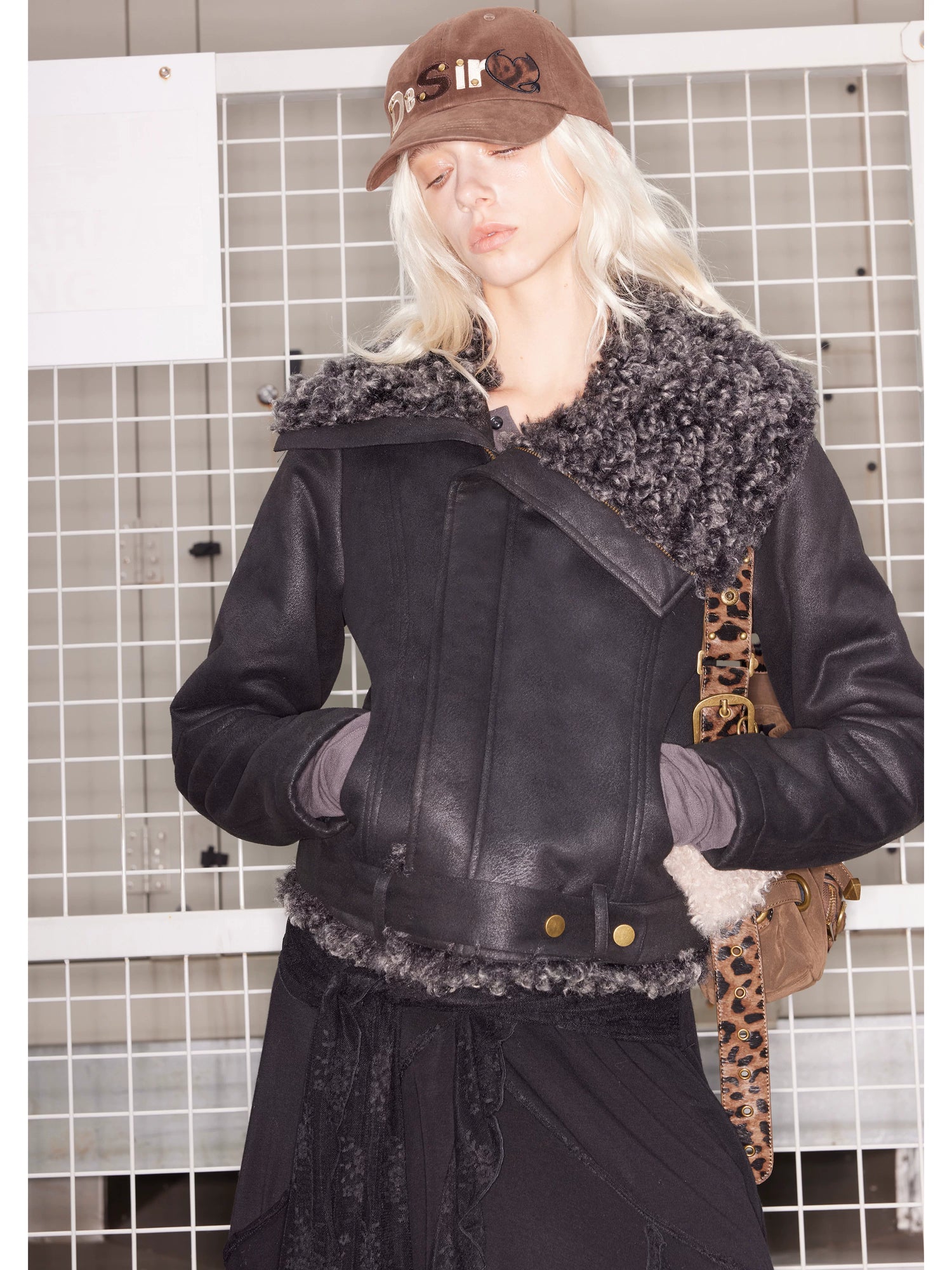 Asymmetric Faux Shearling Biker Jacket