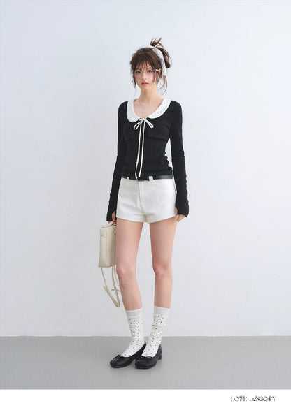 Polka Dot Lace Collar Long Sleeve Cardigan &amp; Cami Two-Piece Set