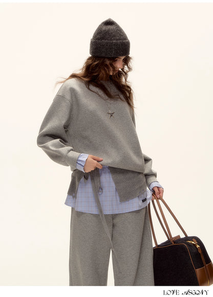 Patchwork Sweatshirt &amp; Curved-Hem Knit Pants Set