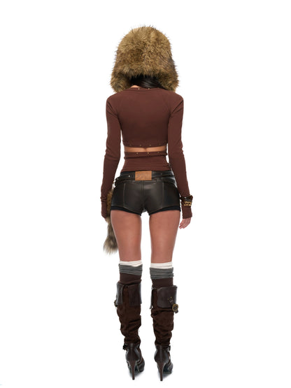 Metallic Logo Cutout Raglan Knit Blouse