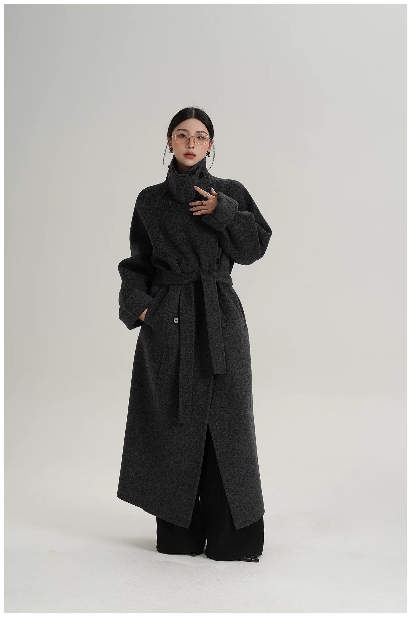 Armor-Collar Long Wool Coat