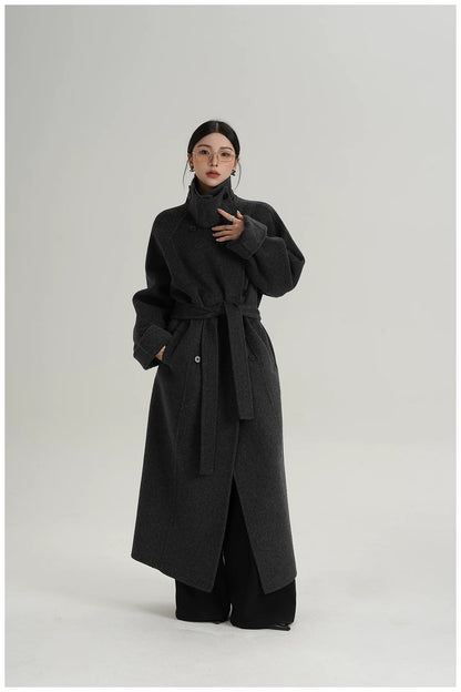 Armor-Collar Long Wool Coat