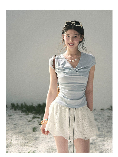 “Lost in Your Embrace” French Floral Cutwork Bubble Mini Skirt