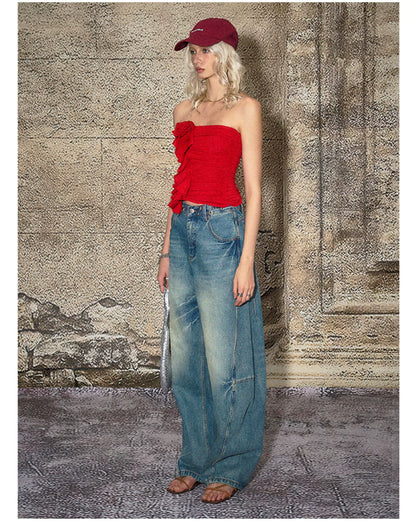 Panel-Seam Wide-Leg Denim Pants