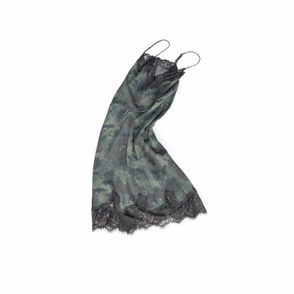 Camouflage Lace-Trim Printed Slip Dress