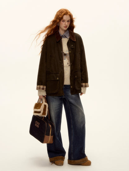 Plaid Corduroy Padded Workwear Jacket