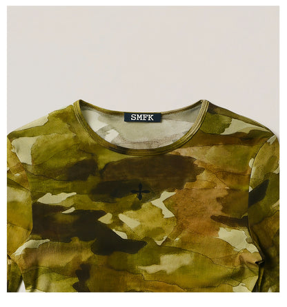 Vintage Ink Camo Mesh Long Sleeve T-Shirt