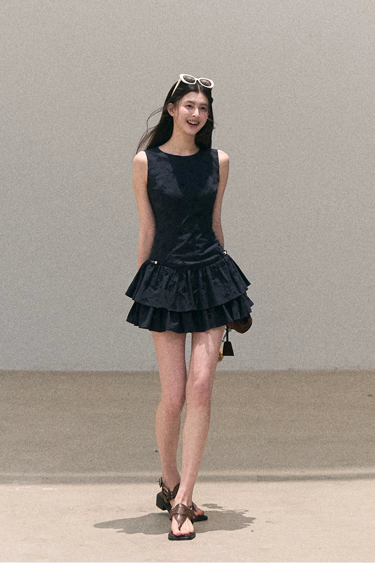 Bohemian Embroidered Cut-Out Cinched-Waist Summer Dress