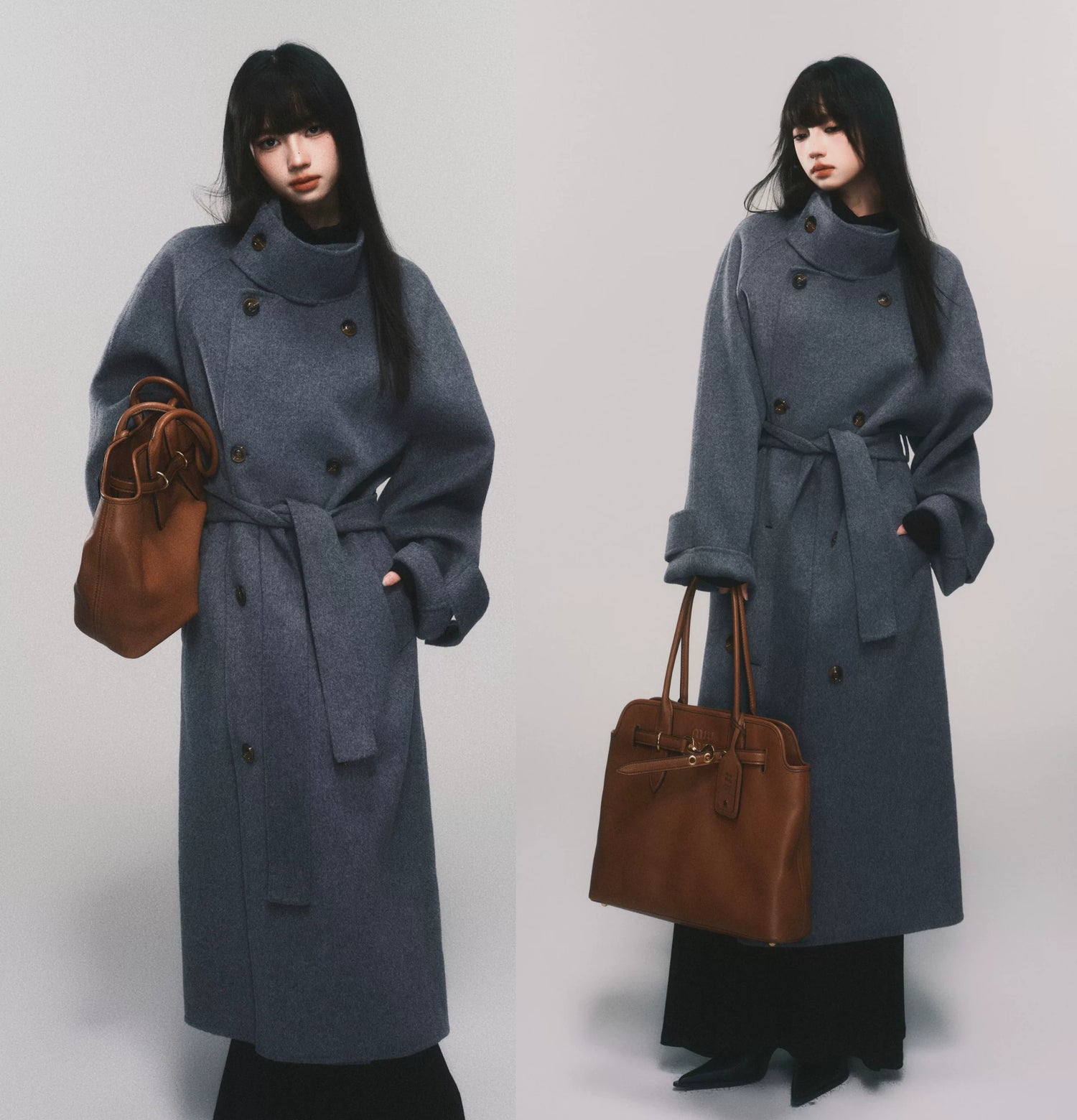 Stand-Collar Double-Faced Wool Coat