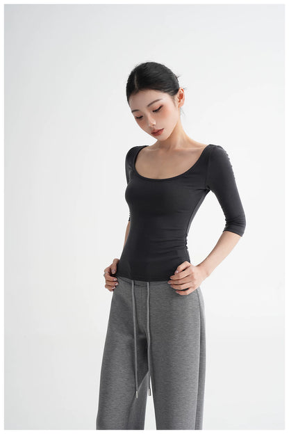 Lyocell Open-Back Fitted Mid-Sleeve T-Shirt