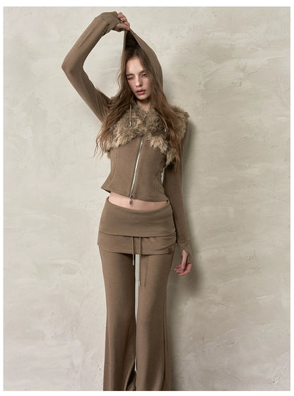Folded Waist Spliced Skirt-Hem Sweatpants
