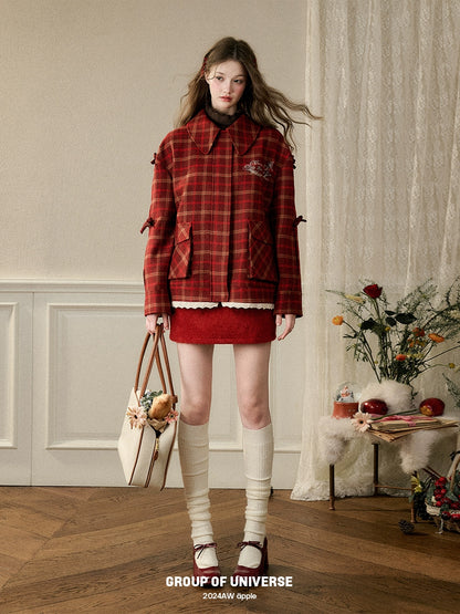 Cherry Bow Plaid Coat