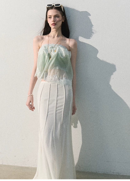 Quiet Fruit Lace Off-Shoulder Bandeau Bustier