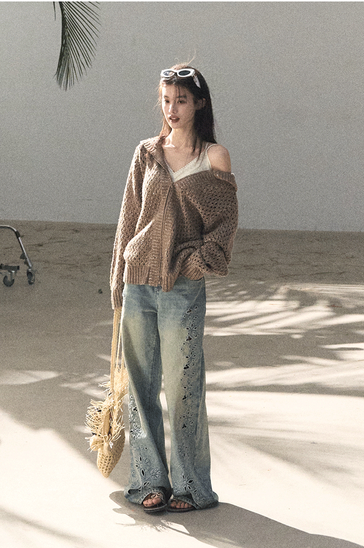 Washed Straight-Leg Wide Denim Pants