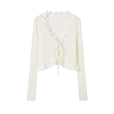 SOMESOWE White Ruffle Edge Tie-front Cardigan – CHINASQUAD SOMESOWE White Ruffle Edge Tie-front Cardigan – CHINASQUAD