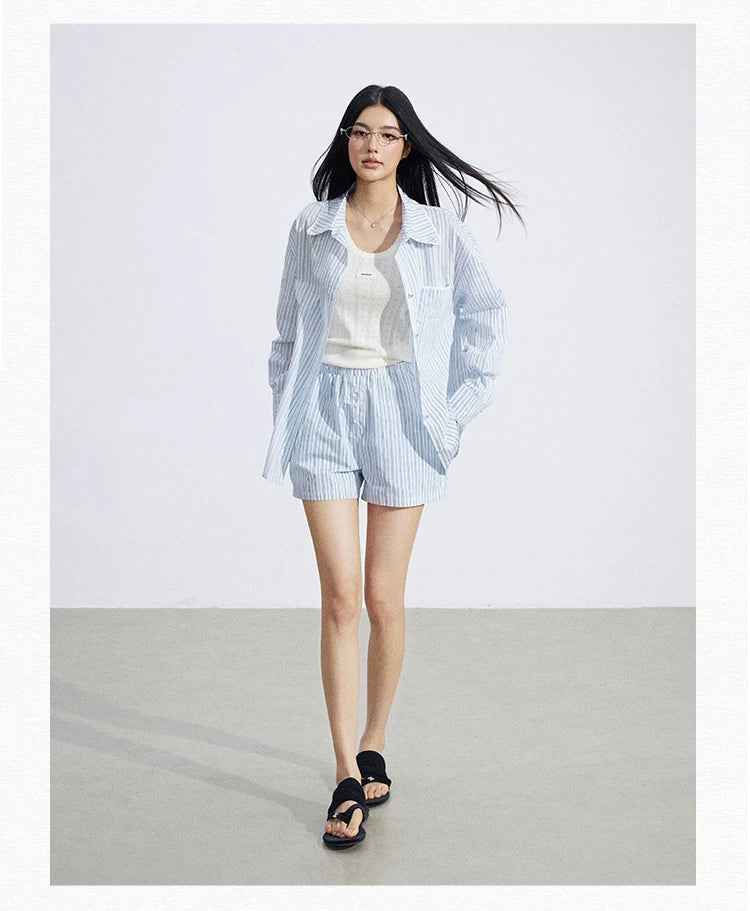 Lightweight Striped Polo Shirt &amp; Shorts Lounge Set