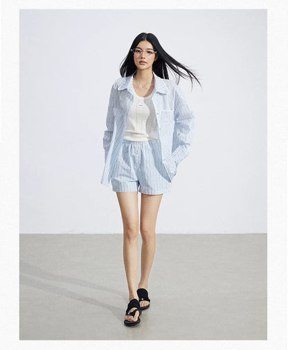 Lightweight Striped Polo Shirt &amp; Shorts Lounge Set