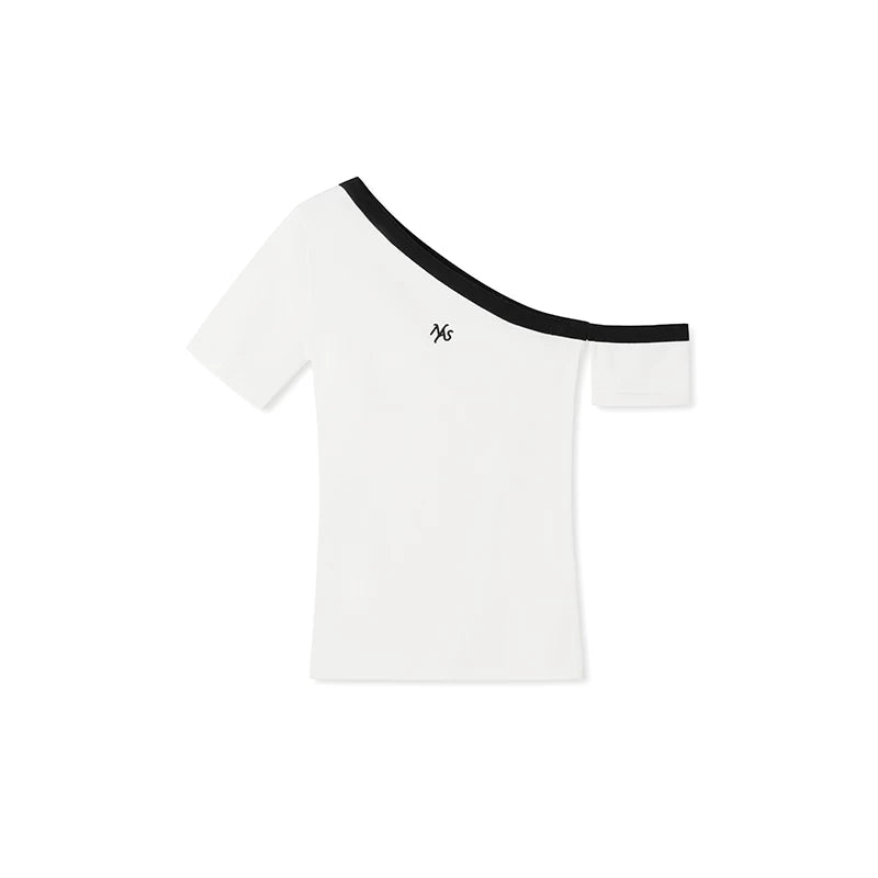 Asymmetric Sculpting Contrast Trim Fitted Tee