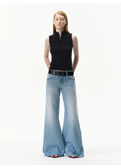 Linen-Blend Mock Neck Knit Tank