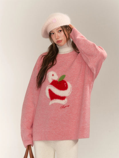 Apple Jacquard Pullover Sweater