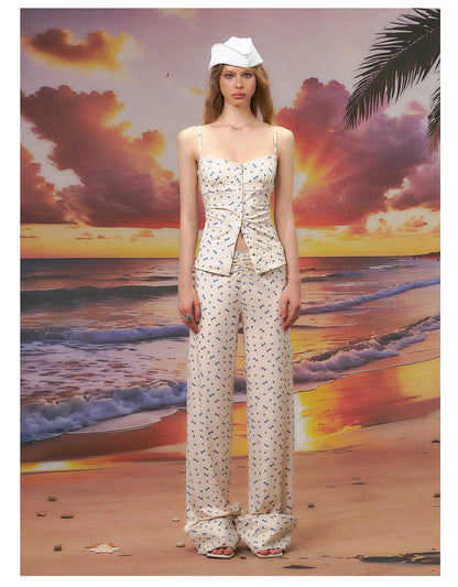 Printed Strapless Camisole Top &amp; Straight-Leg Pants Set