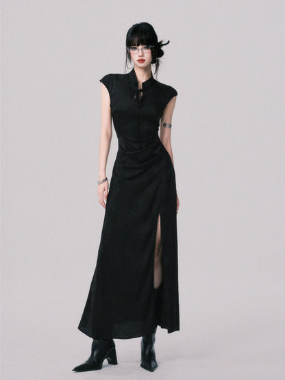 Chinese-Style Slim-Fit Cheongsam Maxi Dress