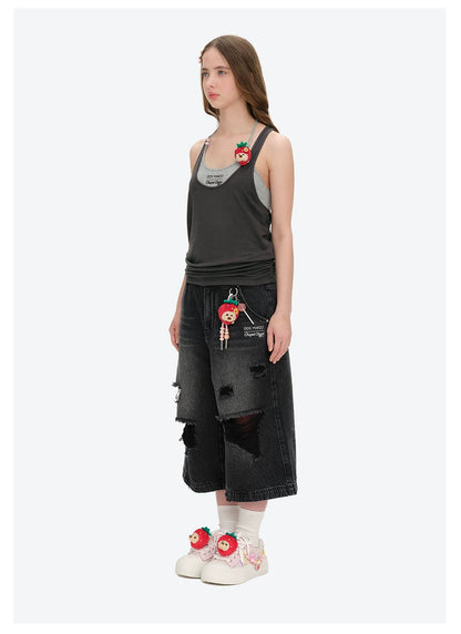 Distressed Cropped Straight-Leg Jeans