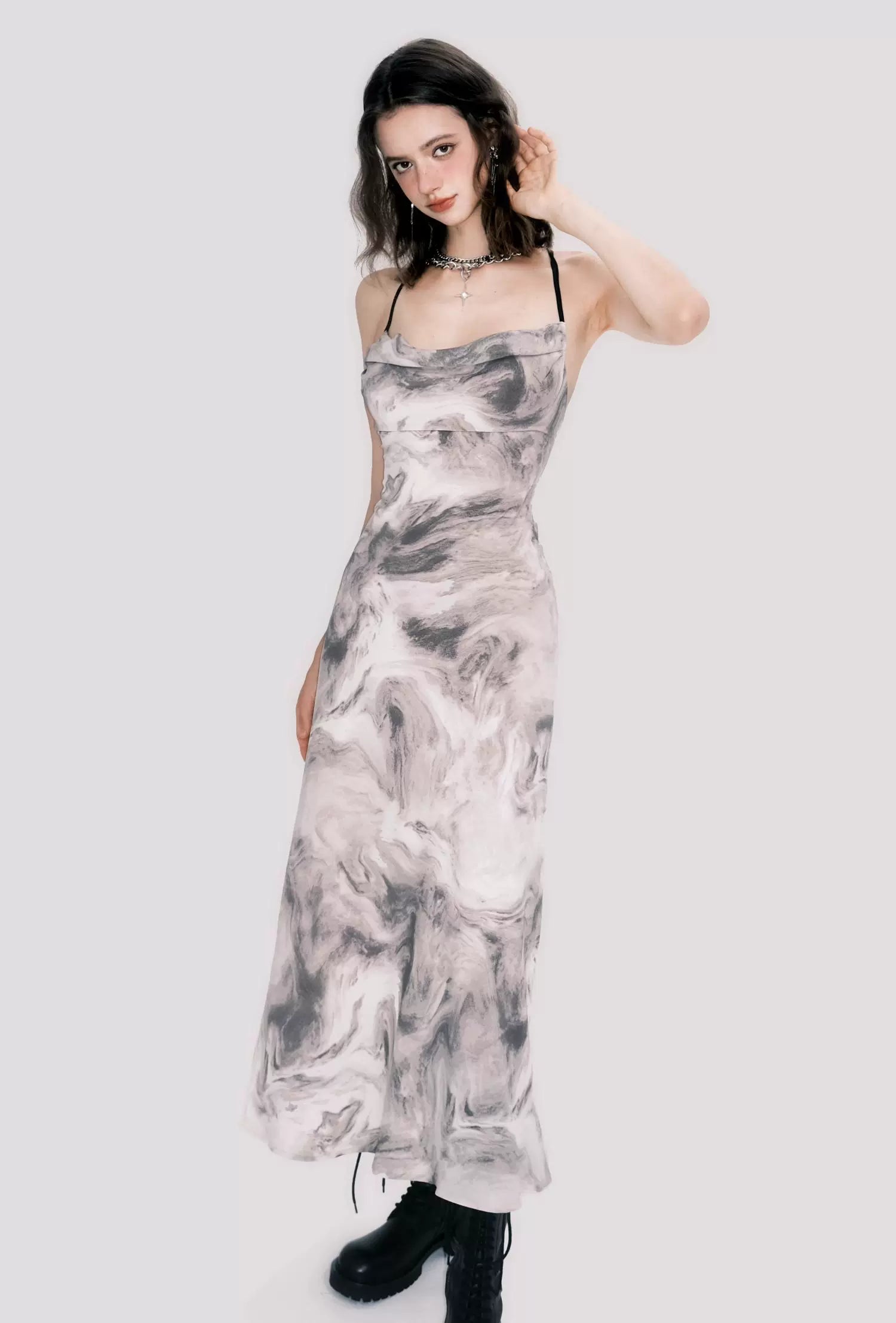 New Chinese Cowl-Neck Backless Maxi Dress
