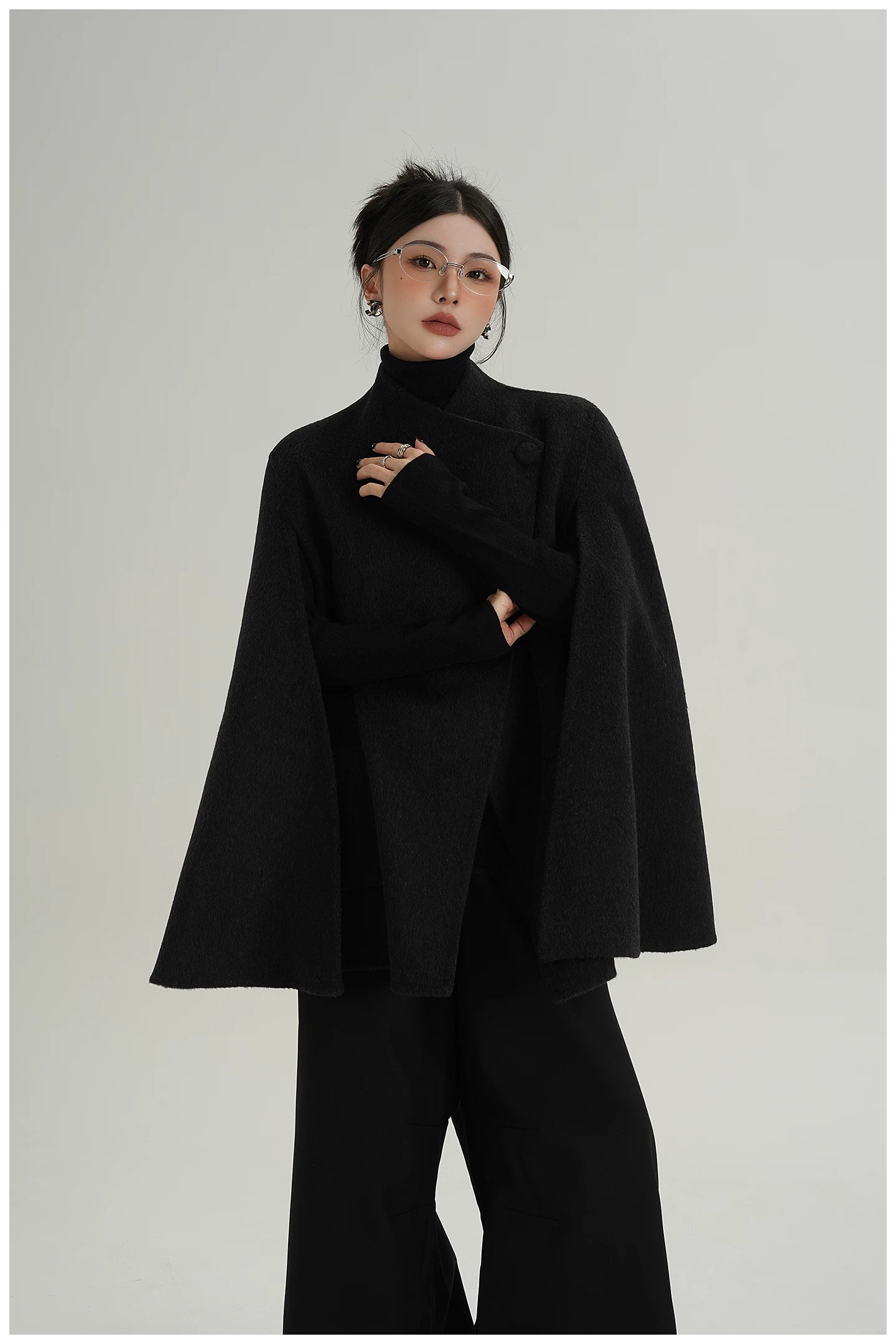 A-Line Cape-Style Double-Faced Wool Jacket