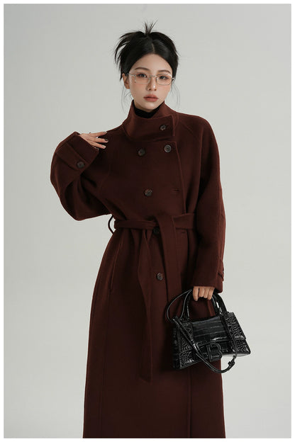 Stand-Collar Long Wool Coat