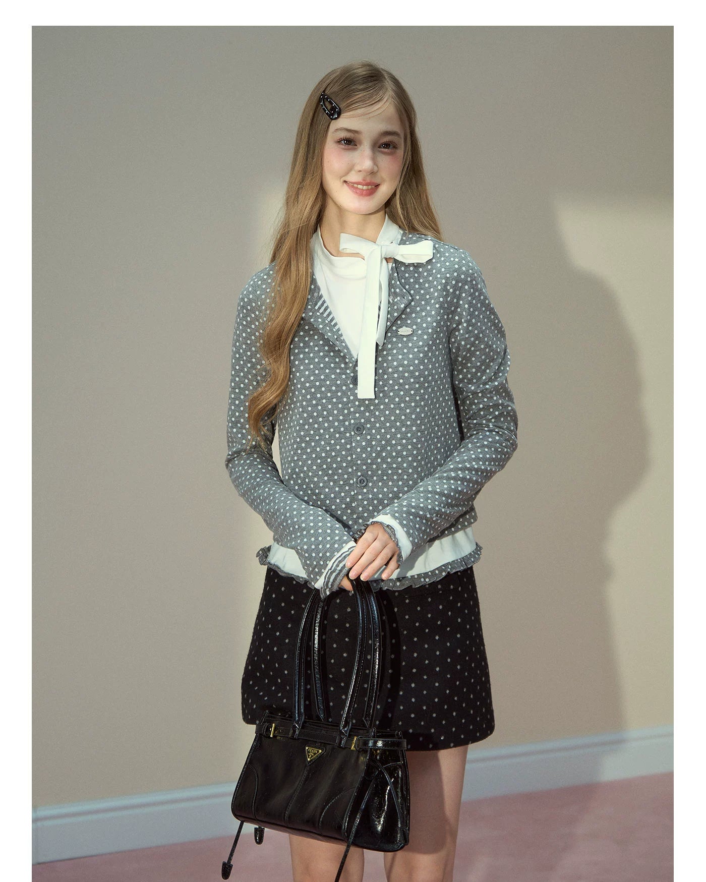 Polka Dot Layered Knit Blouse