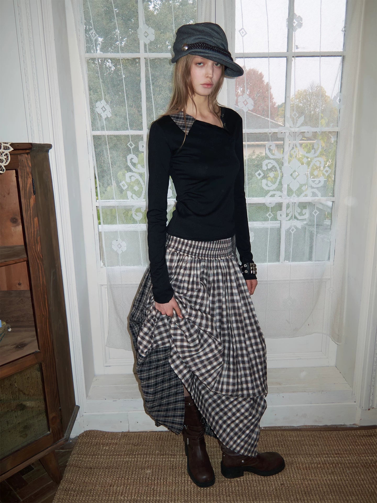 Layered Asymmetric Henley Long Sleeve Top