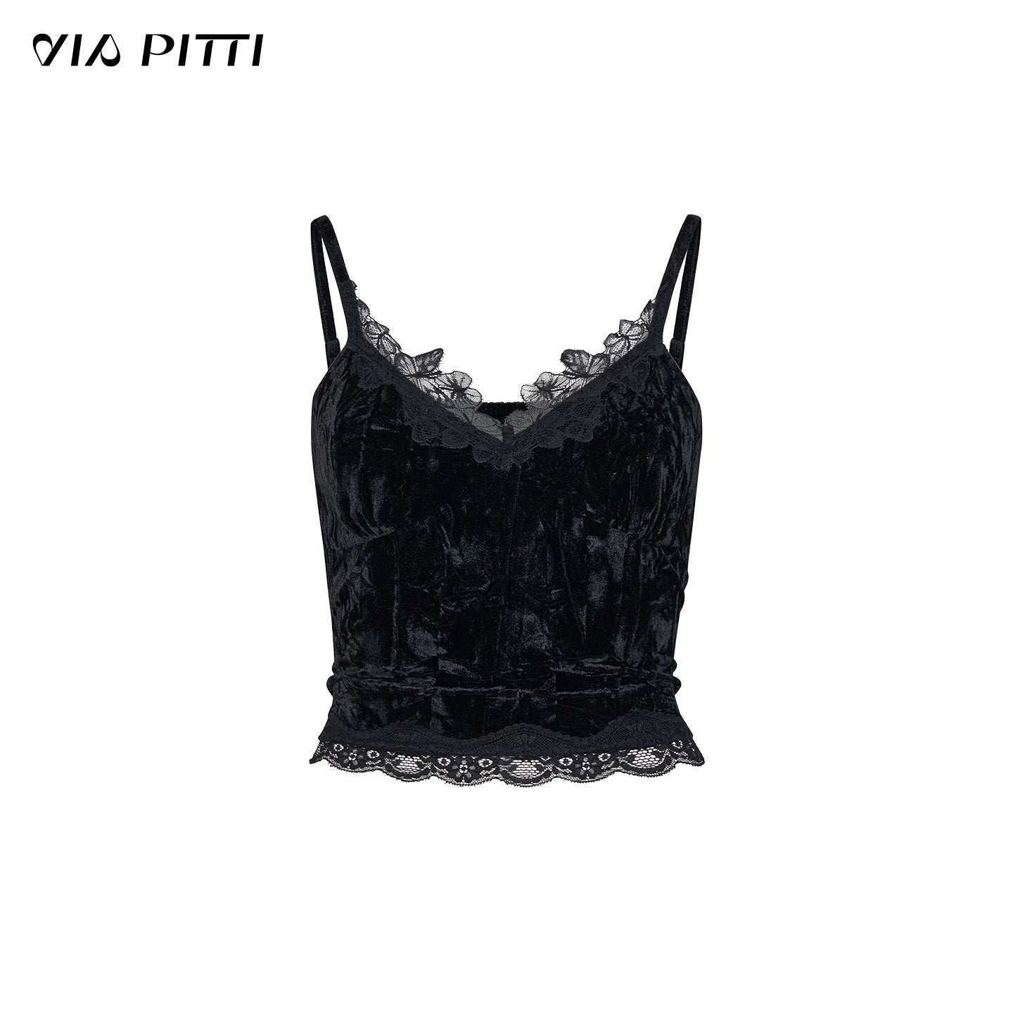 Velvet &amp; Lace Spliced Slim-Fit Camisole
