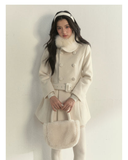 Wool Blend Double-Breasted Midi Coat