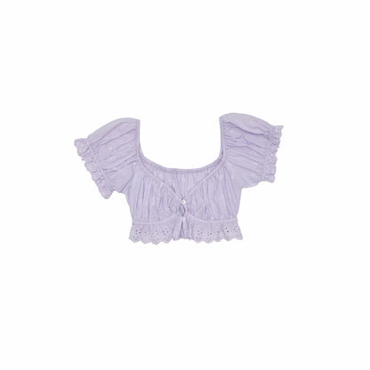 Jacquard Cotton Puff Sleeve Cropped Top 1Jinn Studio
