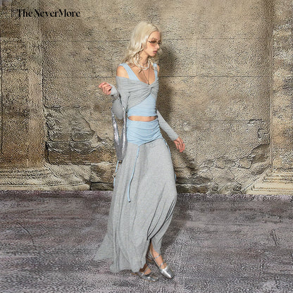 Layered Knit Top &amp; Maxi Skirt Set