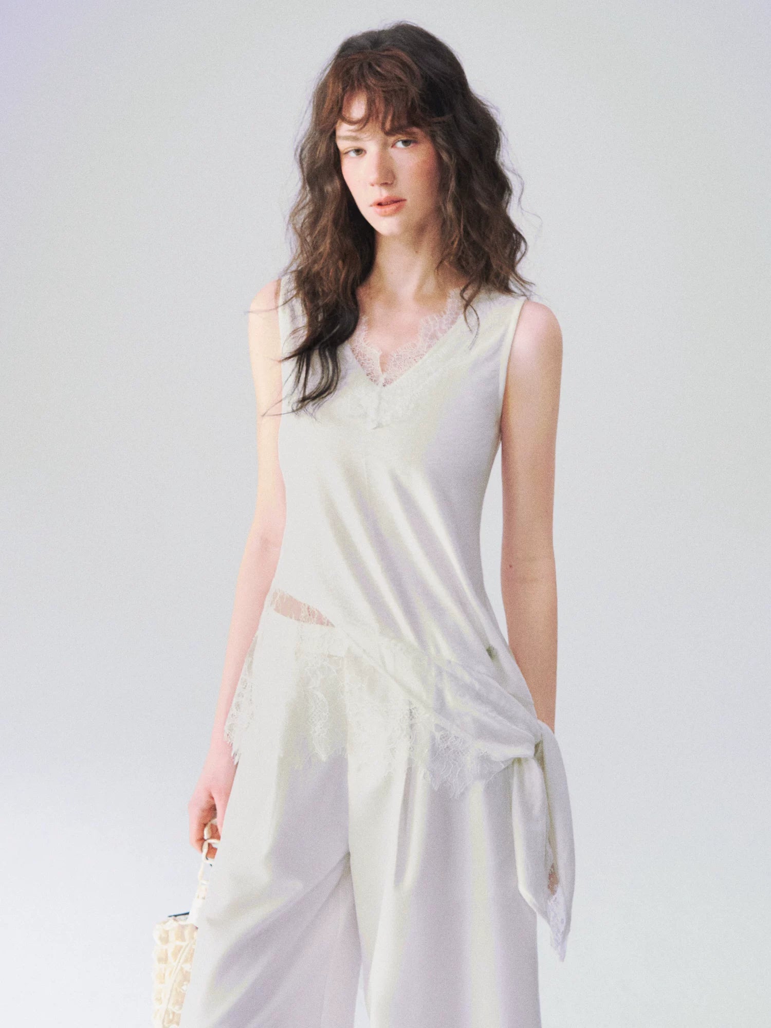 Asymmetrical Lace V-Neck Sleeveless Top